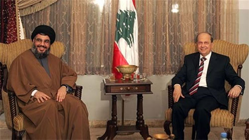Michael Aoun con Sayyed Hassan Nasrola